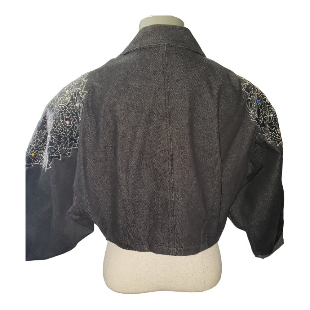 CT125a Ladies Vintage Denim Black Washed Cropped Longsleeve Jacket-Lg - Picture 2 of 5